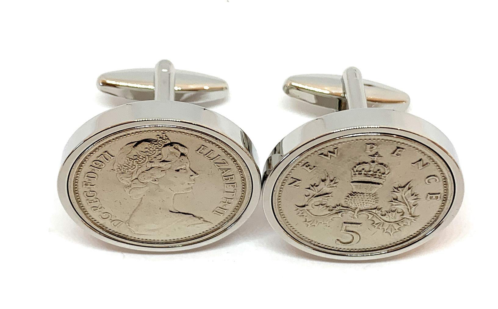 Premium 1971 Large Old style English 5p coin for a 55th birthday cufflinks 23mm