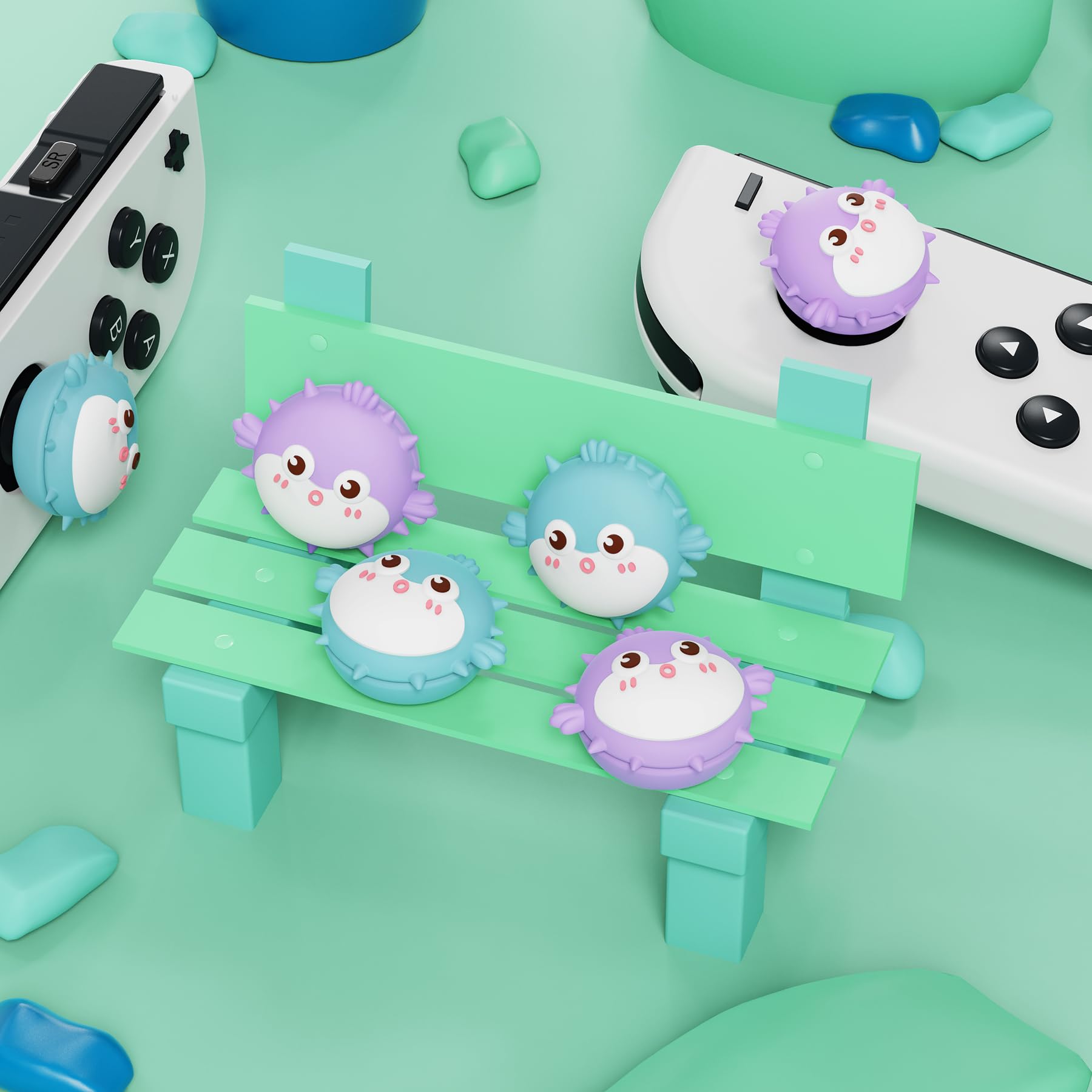 PlayVital Thumbs Cushion Caps Thumb Grip Caps for Nintendo Switch, Joystick Caps for Nintendo Switch Lite, Thumbstick Caps for Nintendo Switch OLED, Analog Stick Cover for Joycon - Chubby Puffer Fish