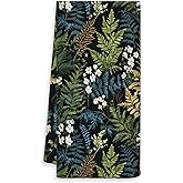 OSLYSOF Vintage Botanical Kitchen Towels, Green Floral Hand Towels for Bathroom, Dark Green Fern Leaf Flowers Decorative Dish Tea Towels, Botanical Dark Green Kitchen Bathroom Decor, 16x24 Inch
