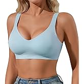 DEANGELMON Seamless Bras for Women No Underwire Buttery Soft Bra Wireless Comfort V Neck Bralettes with Support(Blue,XXL)