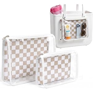 LETGO 2 Pack Clear Insert Bags for Bogg Bag Accessories,Waterproof PVC Checkered Sunscreen Bag Cosmetic Pouch Zipper Fit for