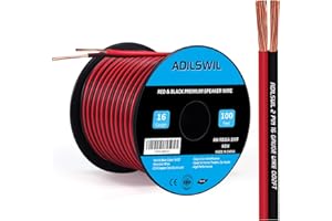 ADILSWIL 16AWG 100FT Speaker Wire, 2 Conductors Electrical Red Black Cable Hookup LED Lighting Strips Flexible Wire Extension Cord 16 Gauge Copper Clad Aluminum Copper Wire 12V/24V DC Cable