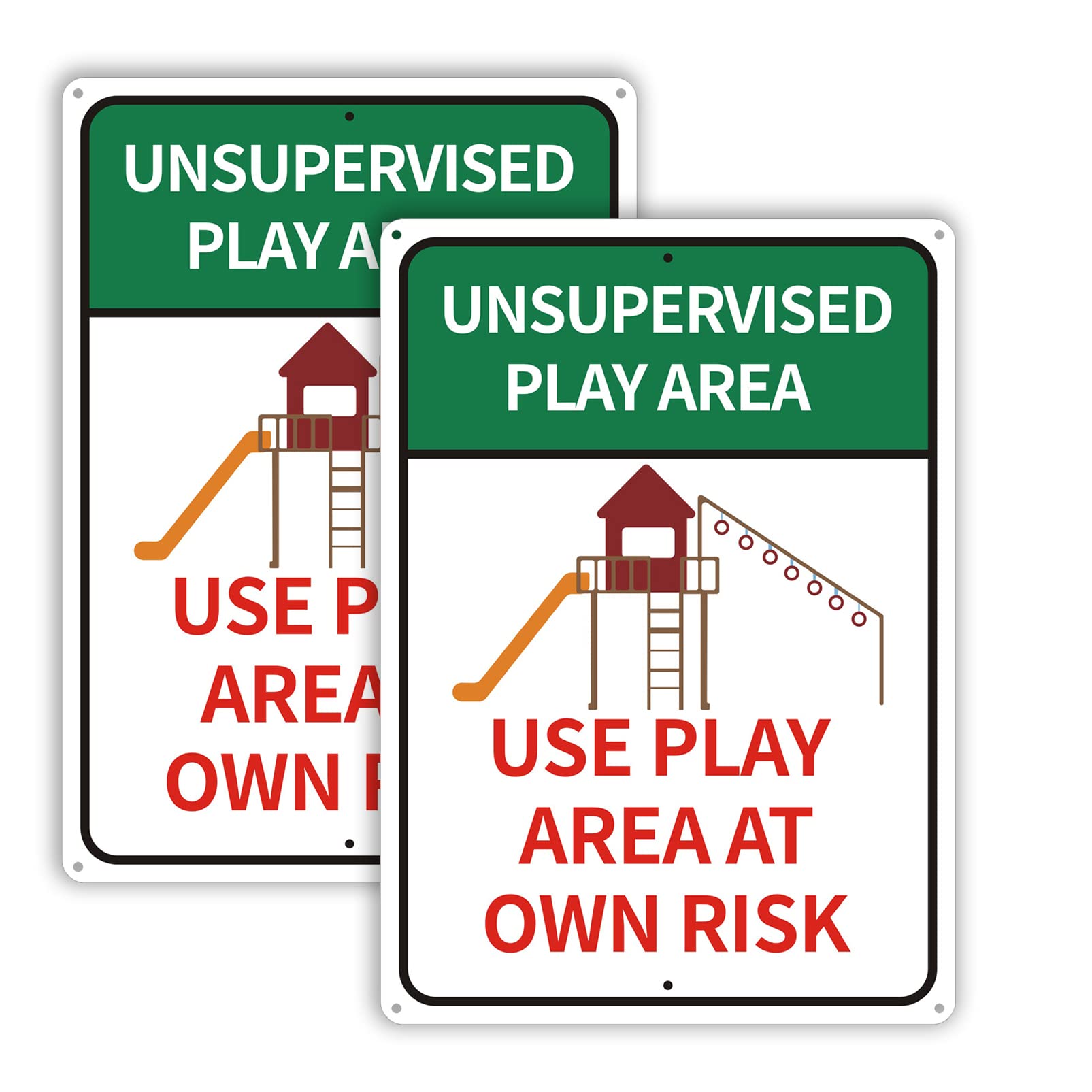Phyabe 2 Pack Unsupervised Play Area at Own Risk Sign， 10 x 14 inch Metal Reflective Rust Free Aluminum Sign, Weather Resistant, Waterproof, Durable Ink, Easy to Install