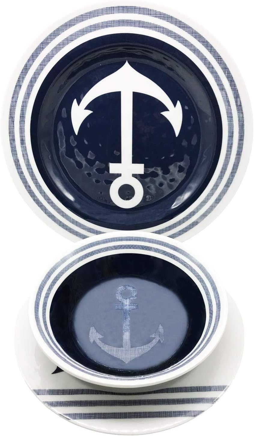 A Set of 12 Nautical Theme Melamine Dinnerware Enjoy A Casual Meal With A Charming