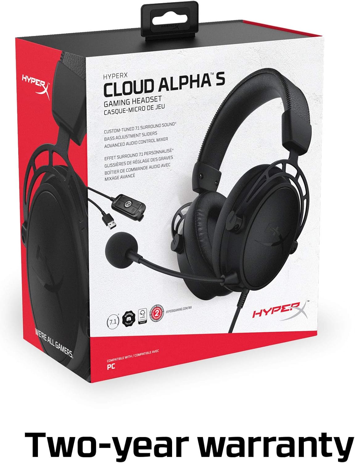 HyperX Cloud Alpha S - PC Gaming Headset, 7.1 Surround Sound, Adjustable Bass, Dual Chamber Drivers, Breathable Leatherette, Memory Foam, and Noise Cancelling Microphone - Blackout (HX-HSCAS-BK/WW): Computers & Accessories