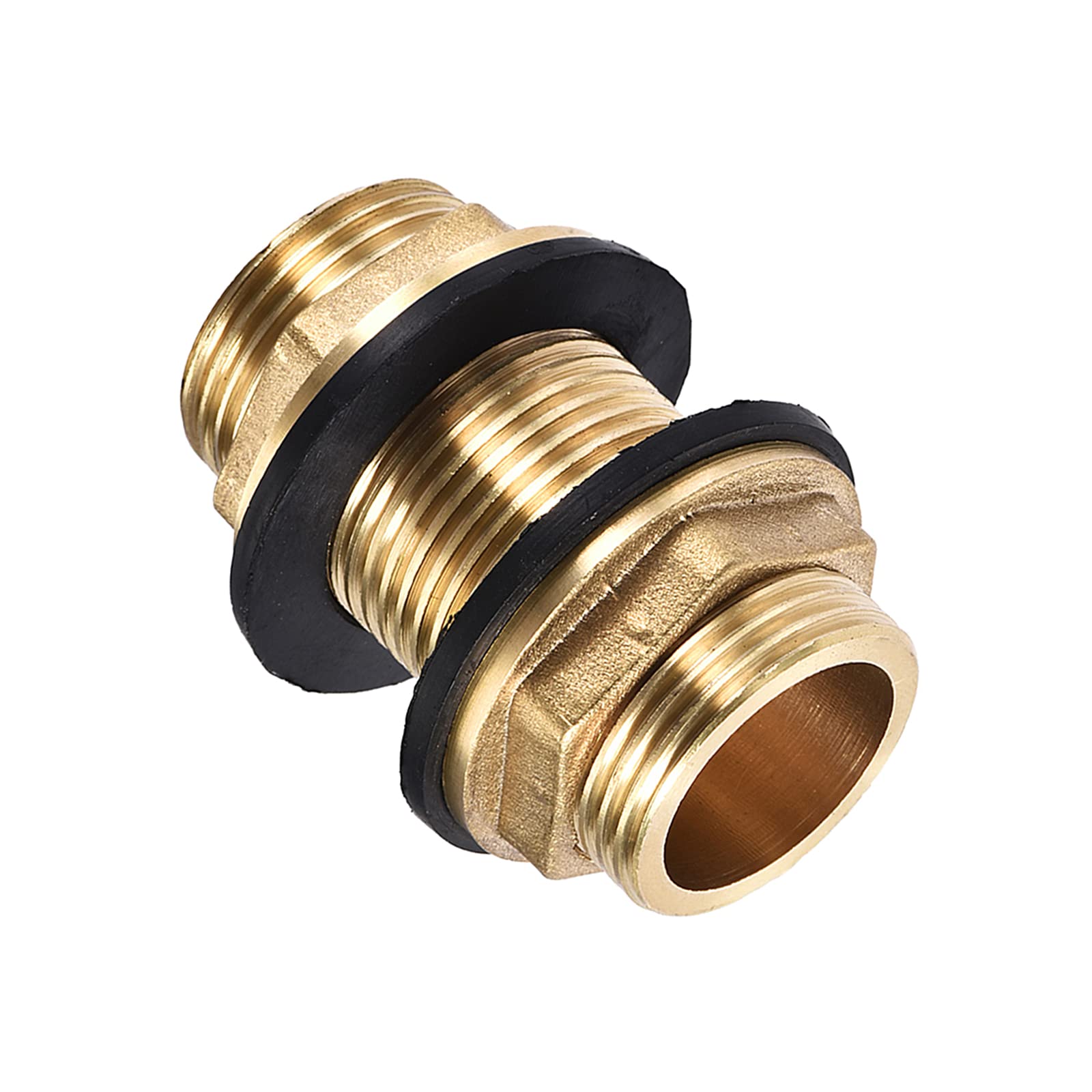M METERXITY Bulkhead Fitting - Water Tank Connector, Brass Threaded Fitting Adapter with 2 Rubber Gasket, Apply to Outdoor/Garden/Pools(G3/4 Male)