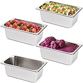 TOPZEA 4 Pack Hotel Pans, 1/4 Size 4" Deep Stainless Steel Steam Table Serving Pan, Buffet Dinner Catering Food Pans, Warmer Breading Tray Batter Pan for Restaurant Salad Bar Party Supplies