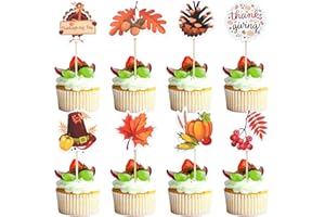 Chewarelly 24 Pack Happy Thanksgiving Cupcake Toppers Set, Orange Pumpkin Turkey Cupcake Picks for Baby Shower, Thanksgiving Day and Birthday Party Decorations Supplies (Multi Patterns B)