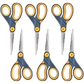 Westcott 8-Inch Non-Stick Titanium Scissors For Office and Home - Glide Adjust Technology - Grey/Yellow Craft, Fabric Scissors - 6 Pack