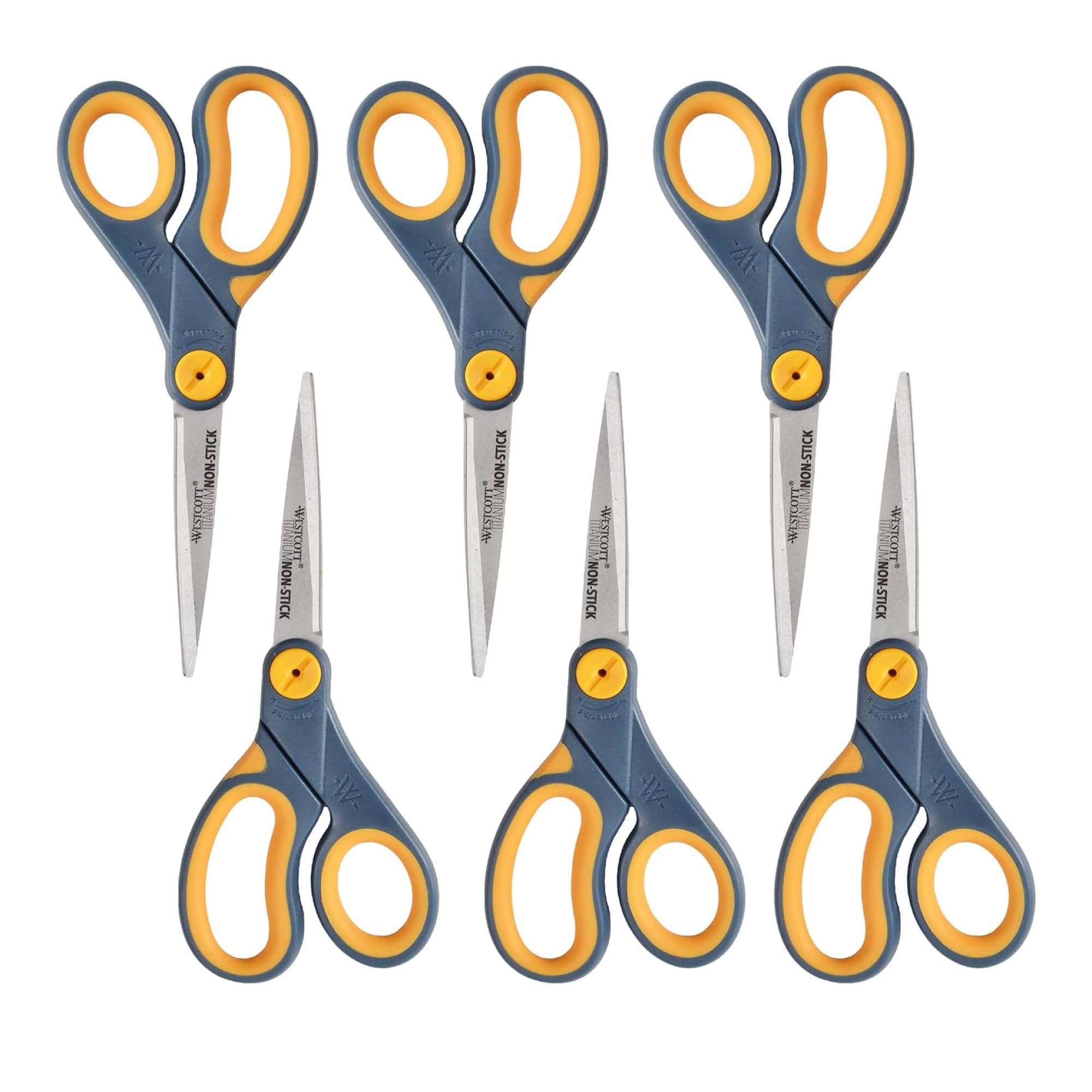Westcott ‎17597 8-Inch Non-Stick Titanium Scissors For Office and Home, Blue/Gray, 6 Pack