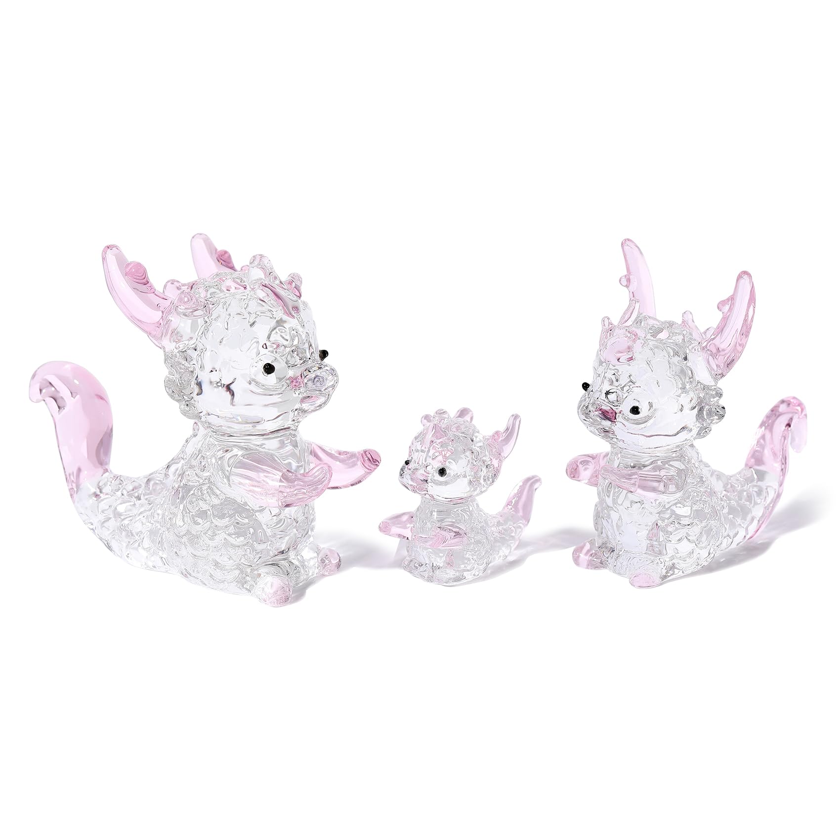 3 Pcs Crystal Dragon Figurine Ornament Gifts, Glass Pink Dragon Statue Collectible Figures Paperweight Centrepiece