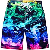 Uideazone Boys Teens Swim Trunks Quick Dry Waterproof Surfing Board Shorts Drawstring Elastic Waist with Mesh Lining 5-14T