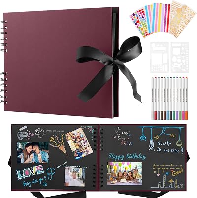 DazSpirit Photo Album Scrapbook 80 Pages with 12 Metallic Pens 420 Photos Red