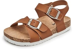 Trary Girls Sandals Open Toe Casual Summer Shoes with Cork Footbed Comfortable Flat Sandals for Little Kids
