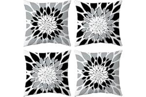 Qahing Pack of 4 Outdoor Waterproof Pillow Covers 18x18 Decorative Outdoor Throw Pillows Garden Square Cushion Cases for Patio Furniture, Couch, Tent Sunbrella, Bench, Black Grey