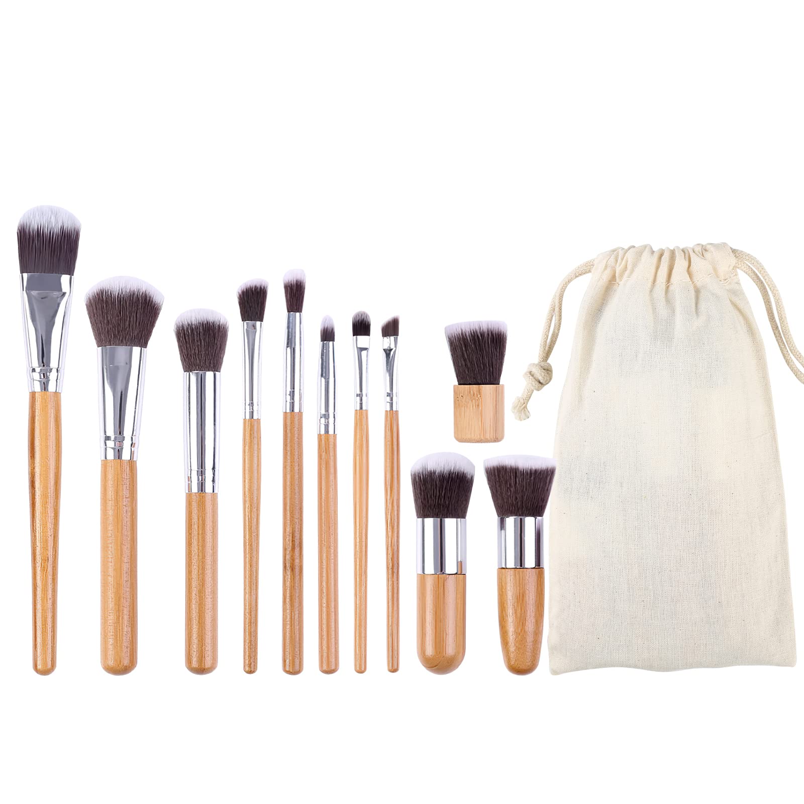 11 Pieces Make up Brushes, Make up Brush Set Bamboo Handle, Synthetic Cosmetics Brush Foundation Powder Blending Blush Concealers Eyeshadow Eyeliner Soft Makeup Brushes Kit with a portable bag