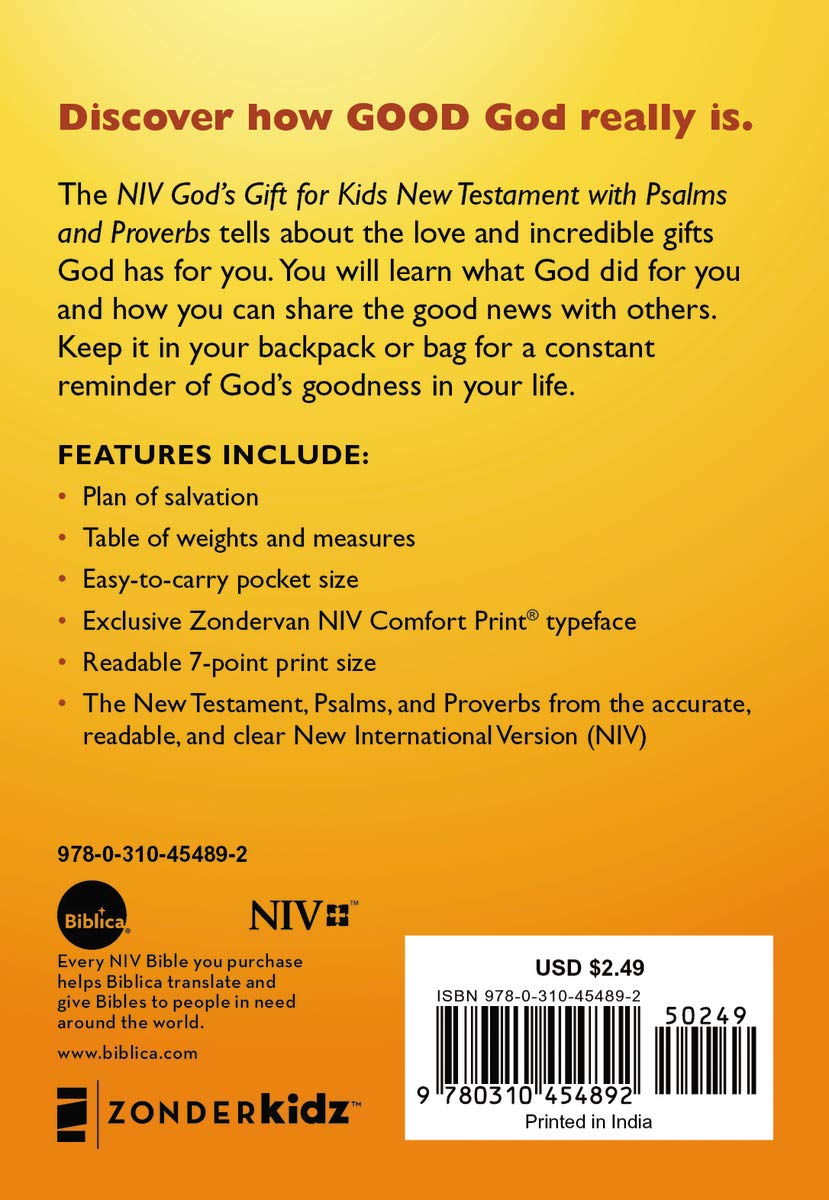 NIV, God's Gift for Kids New Testament with Psalms and Proverbs, Pocket-Sized, Paperback, Comfort Print