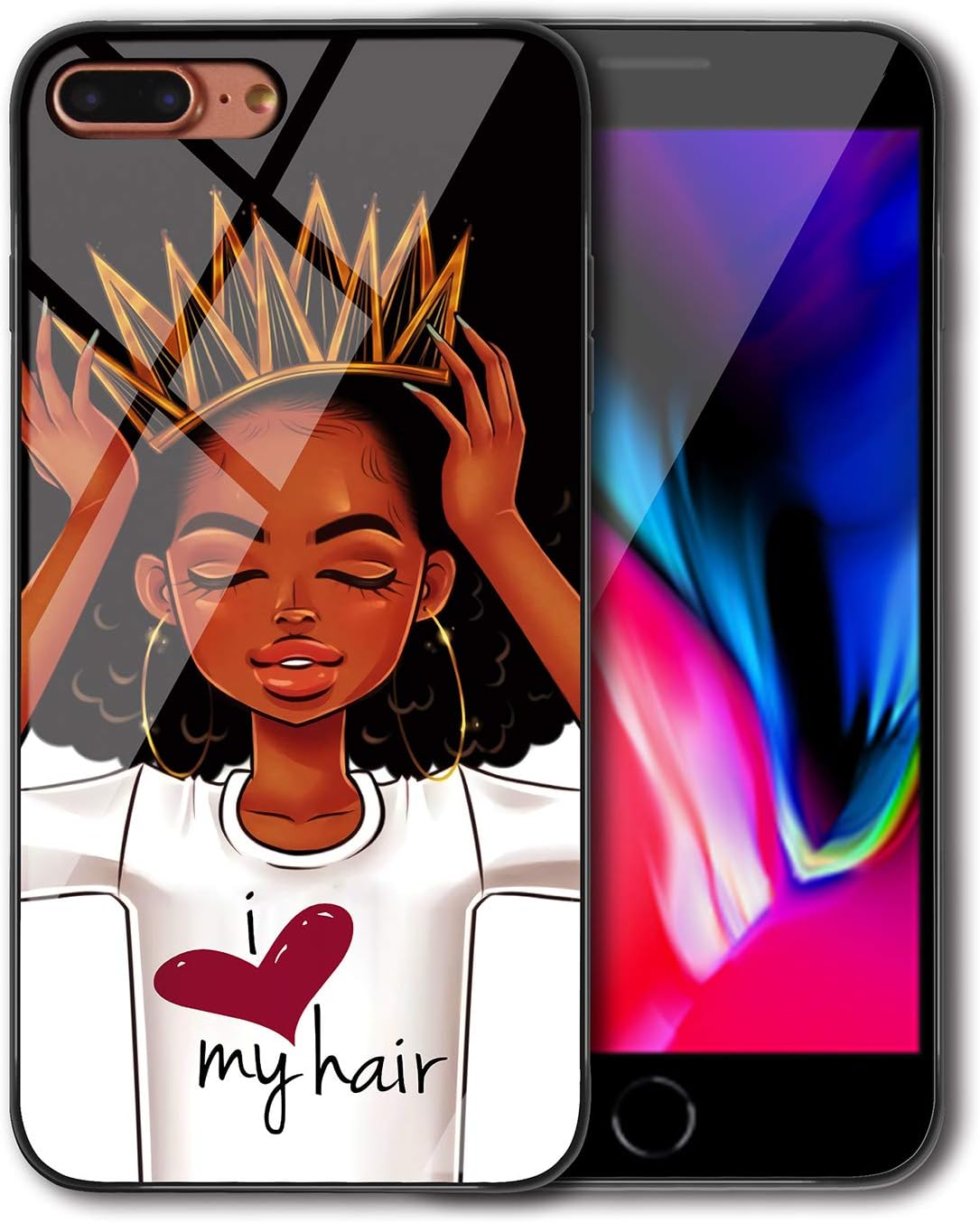 KITATA iPhone 8 Plus Case, iPhone 7 Plus Case for Women Slim Fit, African American Black Girl Crown Afro Melanin Queen Art Print Design, Shockproof Impact Resistant Drop Protection Protective TPU