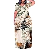 Plus Size Maxi Summer Dress for Women Vacation Outfits Round Neck Long Loose A Line Dress