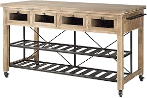 Mercana 67103 Solid Wood Kitchen Island with Wheels, Large, Brown