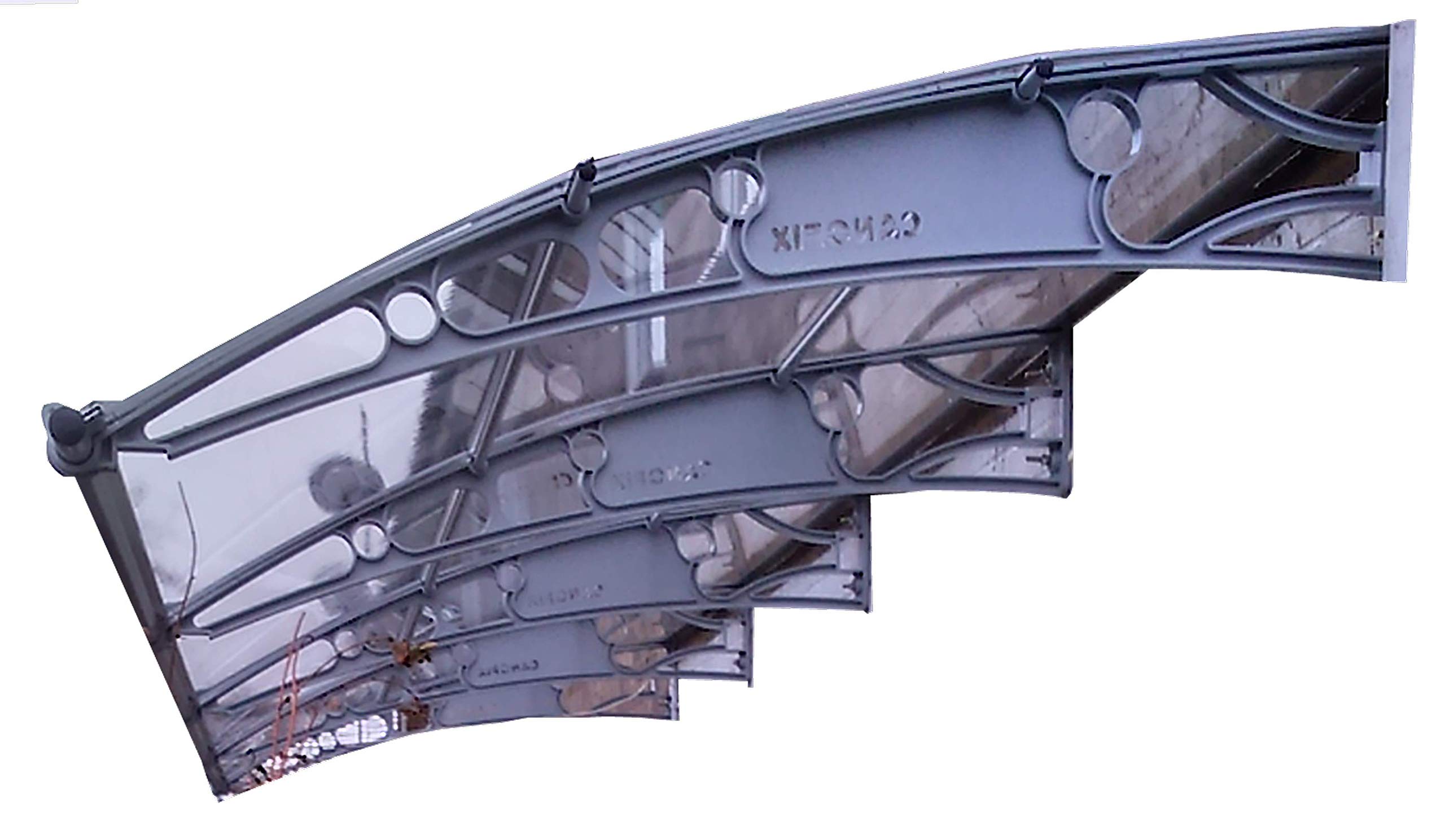 CANOFIX Door Canopy PC 2500W x 1500P / DIY Polycarbonate Cantilever Awning/Window Door Pathway Walkway Garden Shed Porch Patio (Grey Bracket - Clear Sheet)