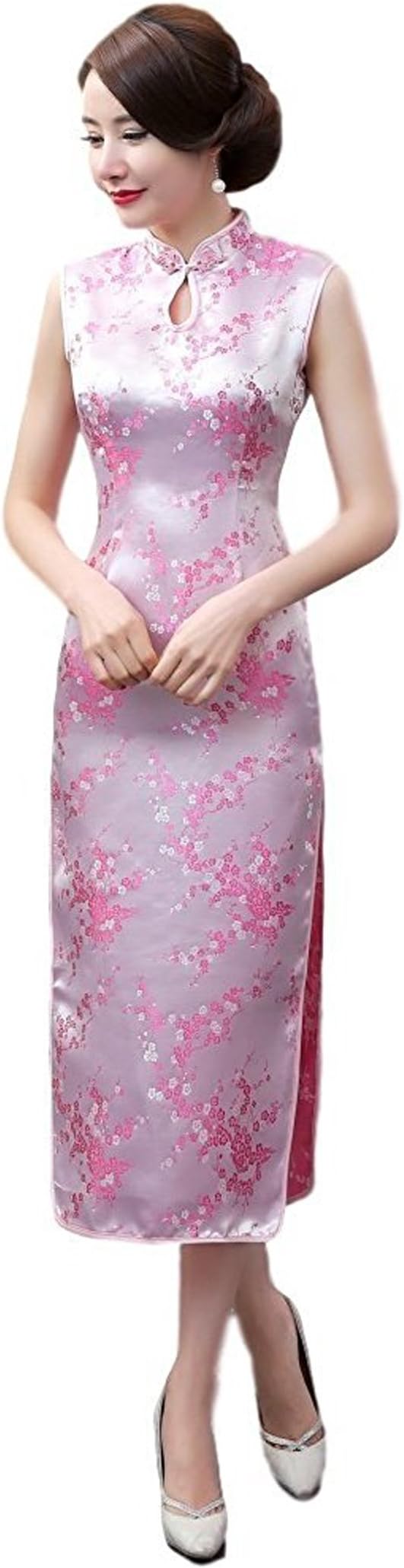 Maritchi Women's Long Chinese Wedding Dress Cheongsam Qipao Retro Long Flower Printing