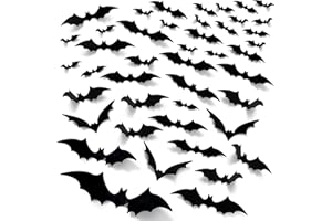 EkkoVla Bats Wall Decor, 170Pcs 3D Bat Halloween Decorations, Windows Stickers 6 Different Sizes PVC Black Bat Sticker for DI