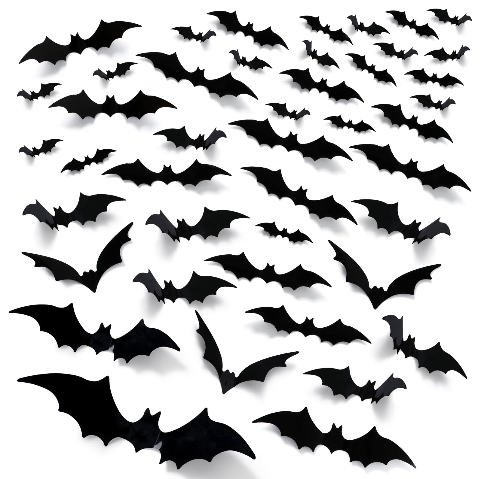 Photo 1 of 3 EkkoVla Bats Wall Decor, 170Pcs 3D Bat Halloween Decorations, Windows Stickers 6 Different Sizes PVC Black Bat Sticker for DIY Home Decor, Indoor Hallowmas Party Supplies