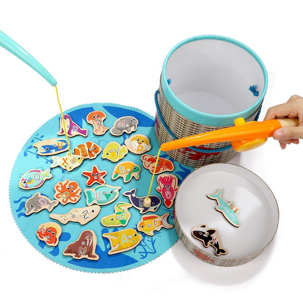 Top Bright Fishing Game Toddle Toys For 2 3 Year Boy And Girl Learning Wooden Magnetic Fishing Toys Gifts With 26 Ocean Animals And 2 Rods