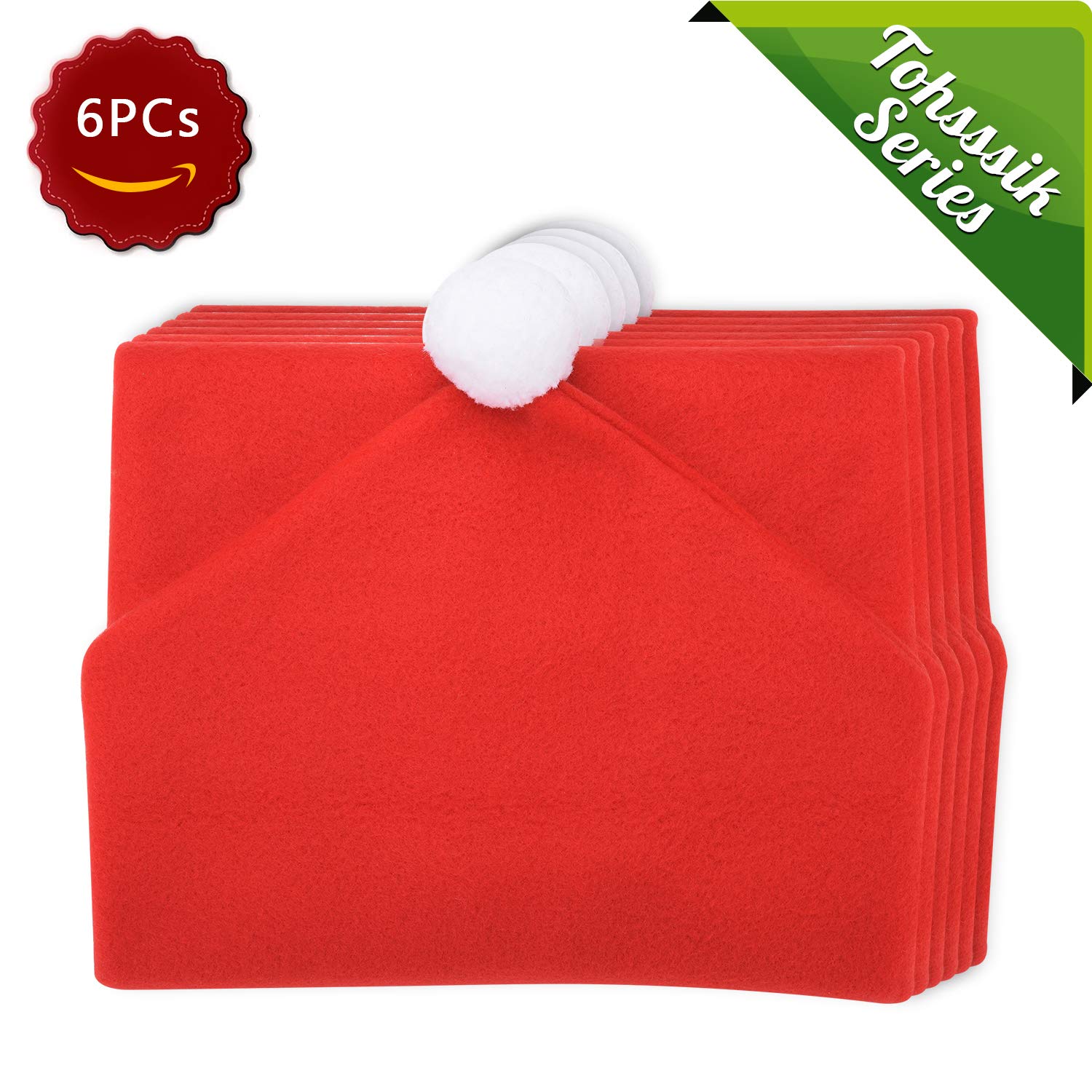 Tohsssik Christmas Chair Back Cover Santa Claus Hat Slipcovers Decoration 6 Pcs, 2018 Upgraded Design