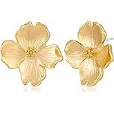 TOVABA Gold Statement Earrings for Women Dainty Gold Flower Earrings Elegant Floral Statement Earrings Chunky Leaf Fan Shape Drop Earrings for Women Trendy