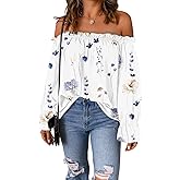 Spriolim Women's Off Shoulder Top Ruffle Long Sleeve Chiffon Blouse Casual Loose Shirts