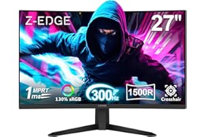 Z Z-EDGE Z-Edge 27 inch Curved Gaming Monitor, FHD 1080P 300Hz 280Hz 240Hz Curved Monitor 1500R Computer Monitor, MPRT 1ms Monitor, 16.7M Colors, UG27S 2X DP 1.4 Ports and 2X HDMI 2.0 Ports