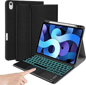 Amazon Com Ipad Air 4th Touchpad Backlit Keyboard Case Juqitech Smart Case With Detachable Wireless Bt Keyboard For Ipad Air 4 Generation 10 9 2020 Magnetic Flip Stand Cover With Pencil Charging Holder Black