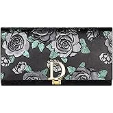 Aslana Genuine Leather Wallet for Women, RFID Blocking Floral Hand Painted Embossed Large Capacity Clutch Purse (Silver Rose)