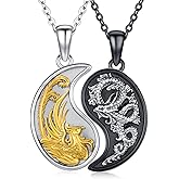 Hagkew Yin Yang Dragon/Phoenix/Koi Fish Necklace 925 Sterling Silver Yin Yang Couples Matching Pendant Friendship BFF Necklace Jewelry for Her Him with Gifts Box