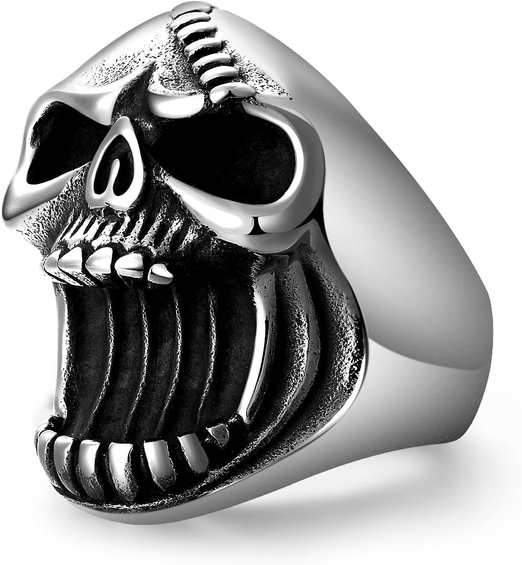 LAOYOUSkull Ring for Men | Mens Stainless Steel Vintage Skull Bottle Opener Rings, Big Solid Heavy Gothic Biker Ring Christmas Halloween Jewelry Gifts