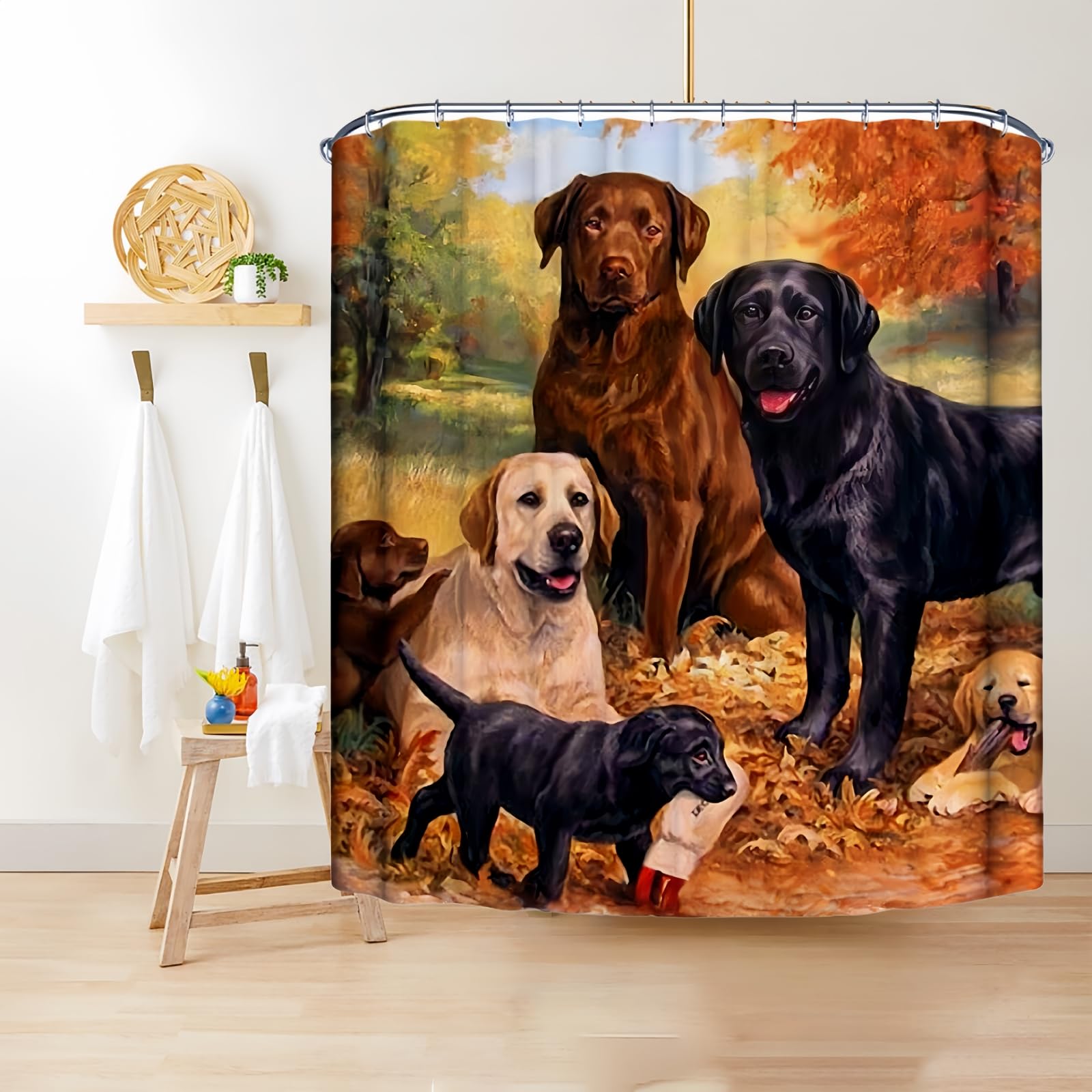 JMAHM Shower Curtain for Bathroom, 180x180 Waterproof Polyester Shower Curtains Animal with 12 Cooks Cath Curtains Bathroom Curtains (71x71, Colorful-Four dogs) — image 1
