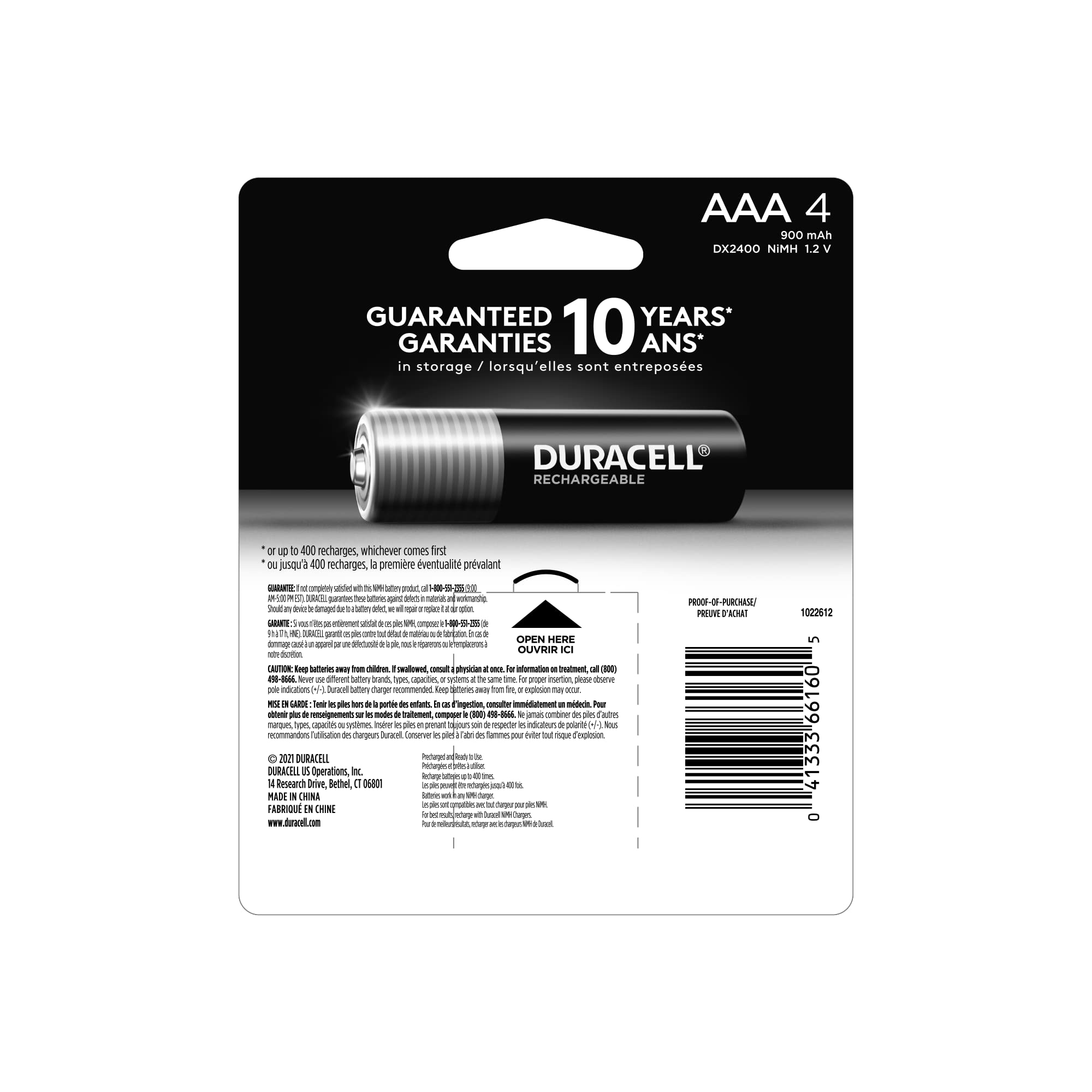 Duracell Rechargeable AAA Batteries 4 Count, Long-lasting Power, All-Purpose Pre-Charged NiMH Triple A Battery for Household and Gaming Devices