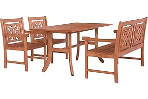 Vifah V189SET47 Malibu Outdoor 4-Piece Patio Curvy Legs Table Dining Set