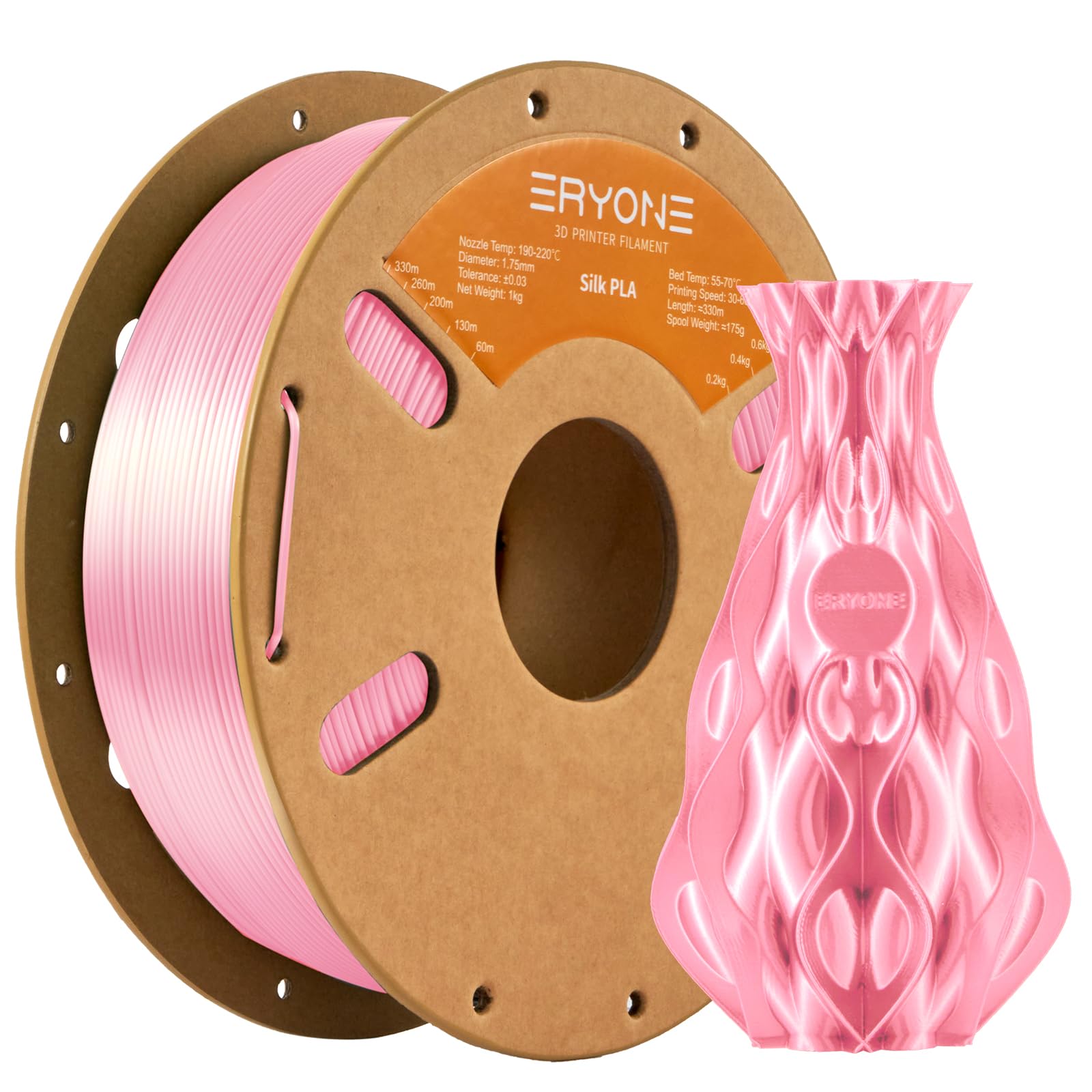 ERYONE Silk PLA Filament 1.75mm, 3D Printer Filament PLA, -0.03mm, 1kg(2.2lbs)/Spool, Silk Pink