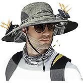 Solar Fan Hat,Wide Brim Solar Powered Fan Hat,Sun Hat with 2 Built-in Fans for Men