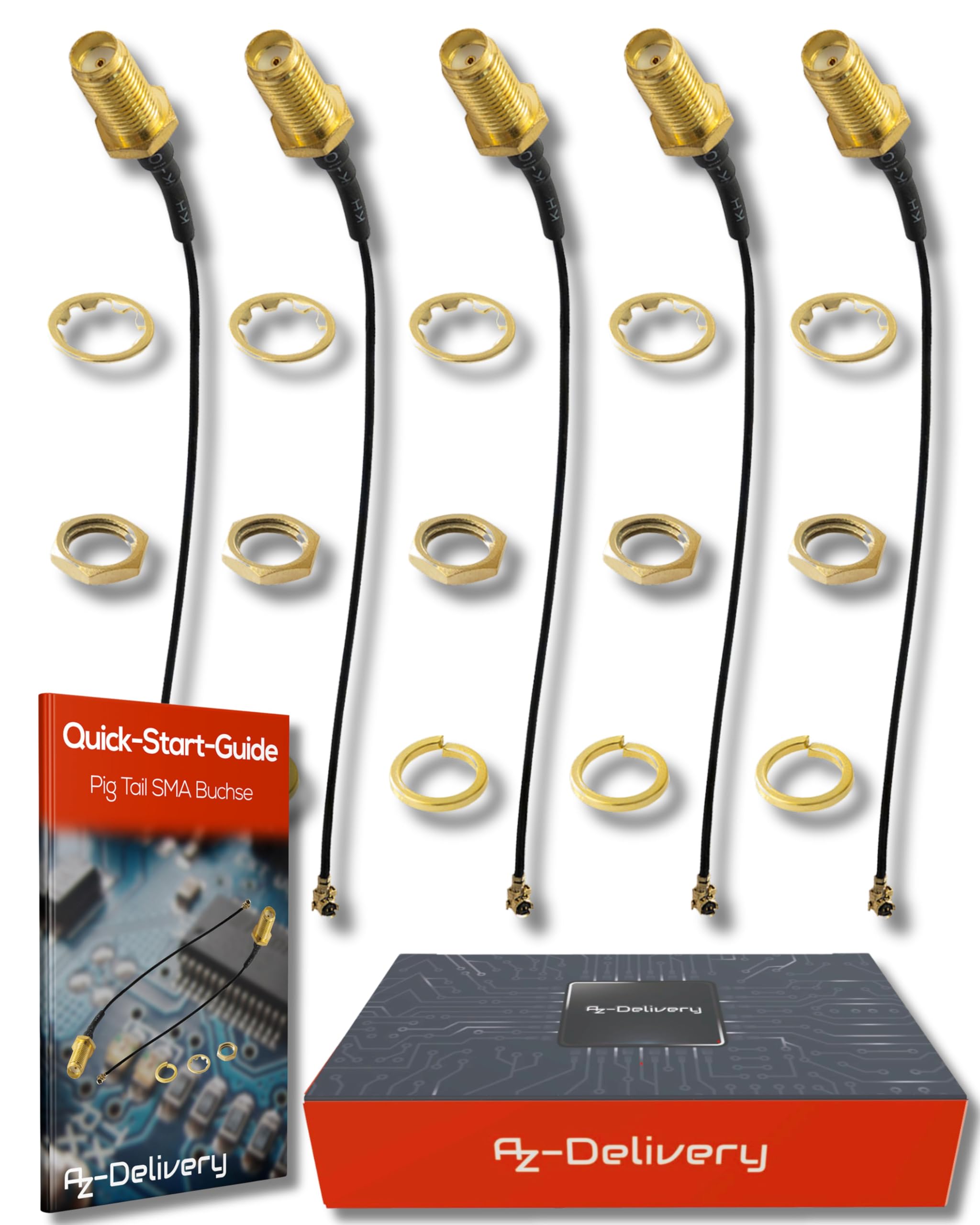 AZDelivery 5x IPEX to SMA Pigtail Coaxial Cable, SMA Connector Cable Female to UFL/u.FL/IPX/IPEX, RF Coax Adapter Pigtail Cable