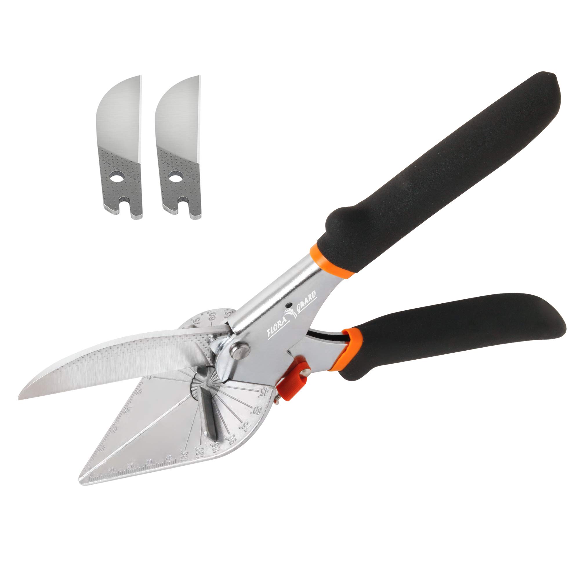 FLORA GUARD Lengthen Miter Shears - 45 to 135 Degree Multi Angle Trim Cutter, Gasket Shear for Cutting Soft Wood, Plastic, PVC and More, Including 2 Spare Blades (JDJ-2)