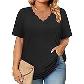 Womens Plus Size Fashion Summer Tops V Neck T Shirts Casual Dressy Blouses Loose Fit Tunics L-4XL