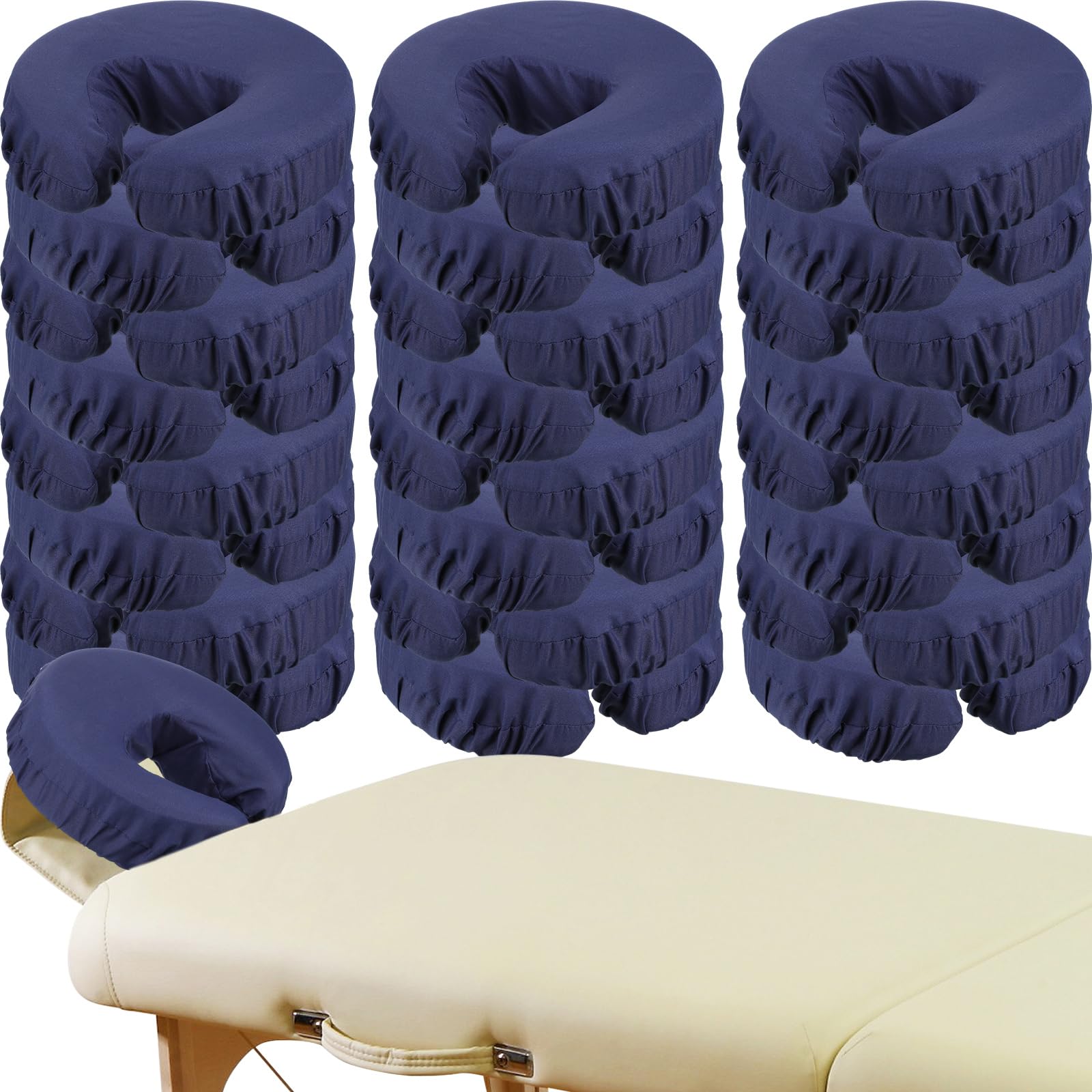Photo 1 of 24 Pcs Face Cradle Covers for Massage Table Microfiber Reusable Soft Thicker Massage Table Head Rest Covers Bulk Oil Proof Headrest Cradle Sheets for Spa Beauty Salons (Navy Blue)