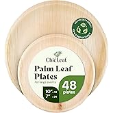 Chic Leaf Round Palm Leaf Plates - 10-Inch & 7-Inch, Pack of 48 - Compostable Disposable Bamboo Plates for Parties, Winter Cozy Dinner, Wedding & Events and Home Dining