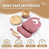 Yum Yum's Set of 6 Baby Weaning Plates Bowls Spoons Bamboo Suction Bibs Blush view 3