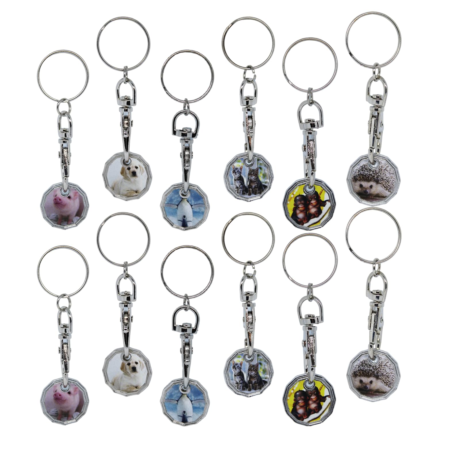 12pk Shopping Trolley Token Key Ring | Trolley Tokens for Supermarket, Gym Locker | New Pound Coin UK Tokens (12pk Mixed Animals)