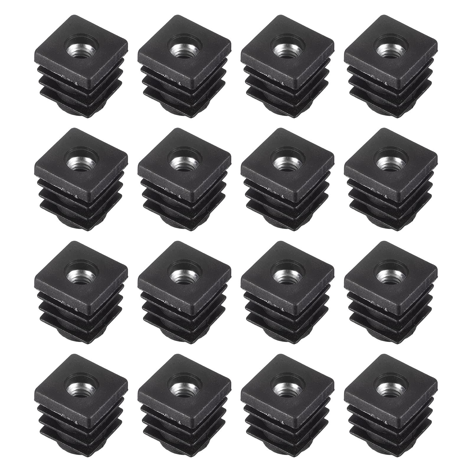 Photo 1 of UXCELL 16 Pcs M6 Threaded Inserts for 0.59" Square Tubes, Black Plastic Plug Caster Inserts for Chair End Caps and Furniture Legs